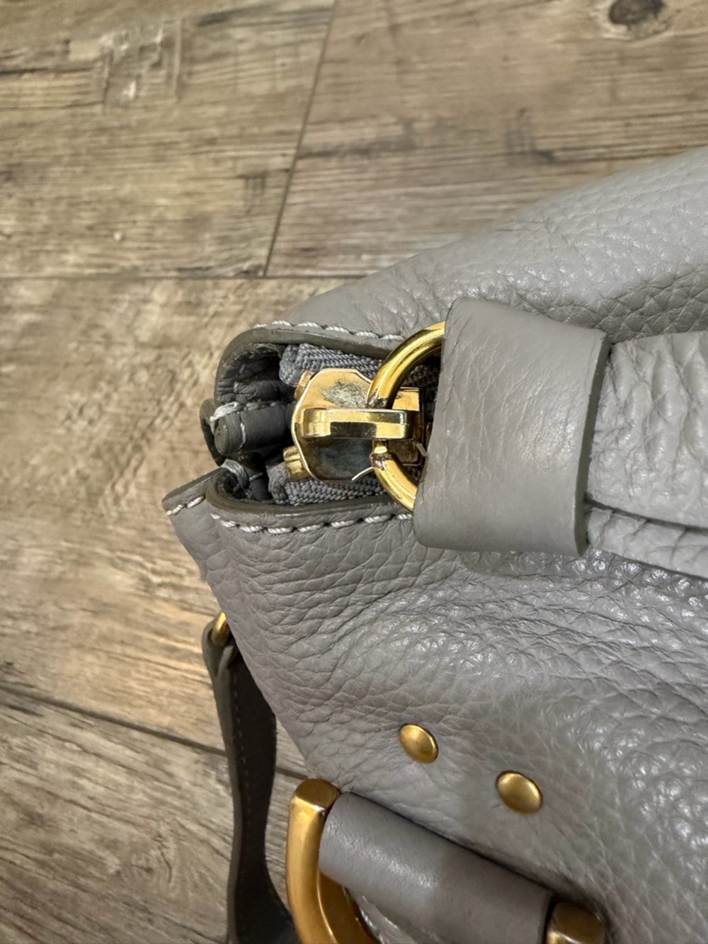 Chloe Marcie Medium Dove Gray Leather Shoulder Bag with Gold Hardware - Picture 6 of 11